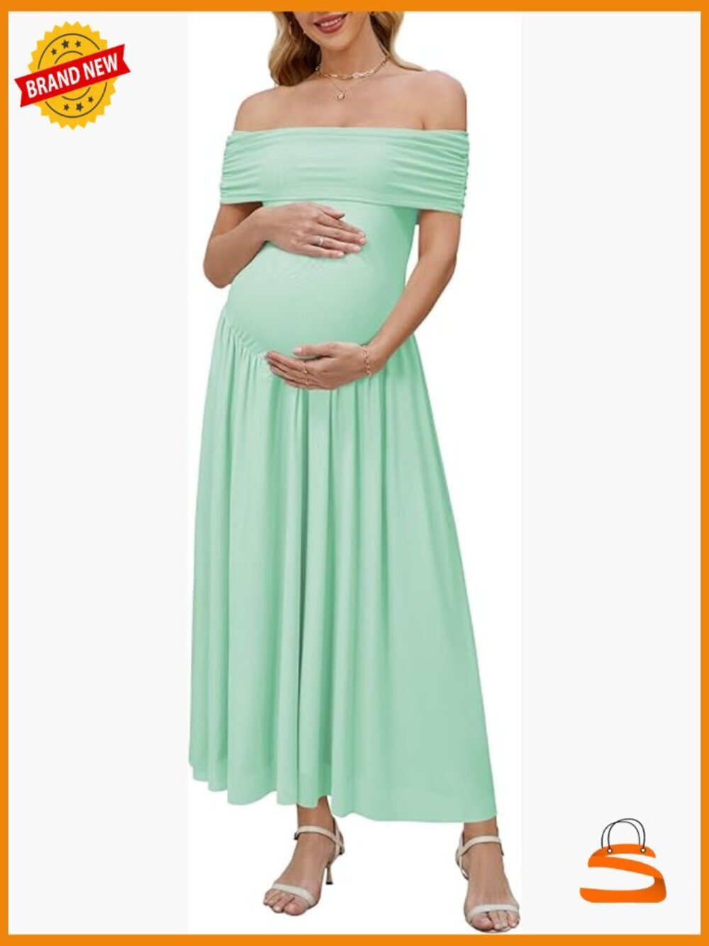 Off Shoulder Mesh Maxi Maternity Dress for Photoshoot Baby Shower